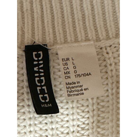 H&M White Long Sleeve Knit Deep V Neck Button Up Cardigan Sweater Top Size L - Picture 3 of 4